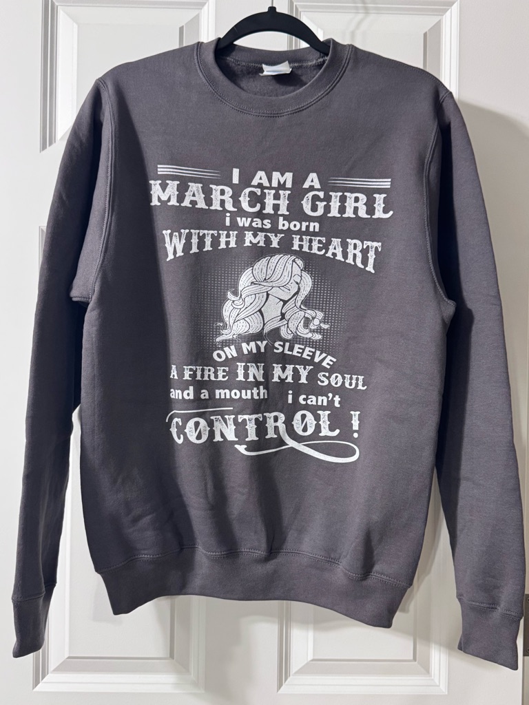 Port & Company Core Fleece Sweatshirt âMarch Girlâ Graphic Size Small Gray New